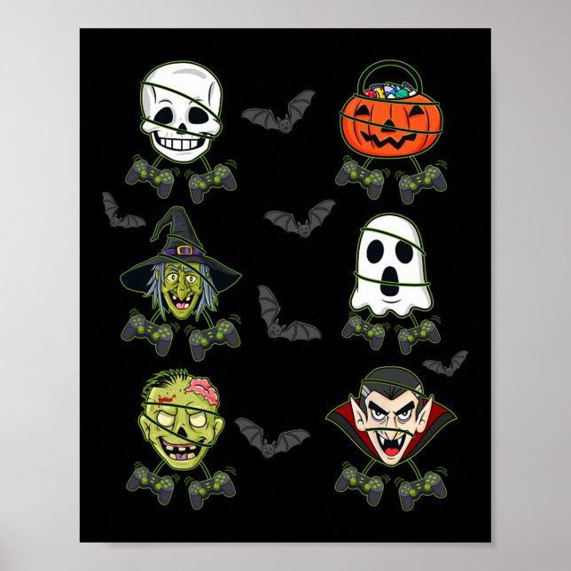 Poster Halloween Skeleton Gaming Bruxa Vampiro Zombie Boy (Frente)