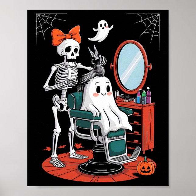 Poster Halloween Skeleton Hairdresser Hairstylist (Frente)