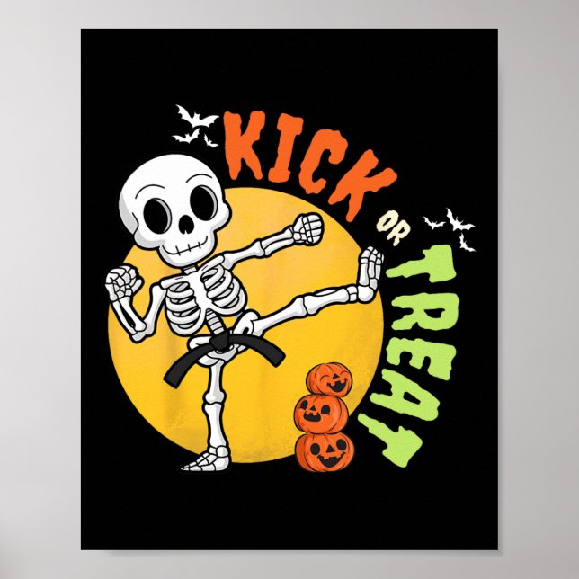 Poster Halloween Skeleton Karate Kick Martial Art Taekwon (Frente)