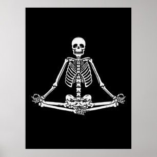 Poster Halloween Skeleton Lotus Yoga Balance Birthday