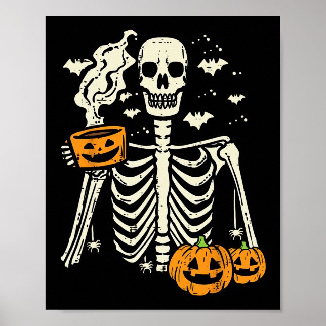 Poster Halloween Skeleton Pumpkin Queda Fall Café Diversã (Frente)