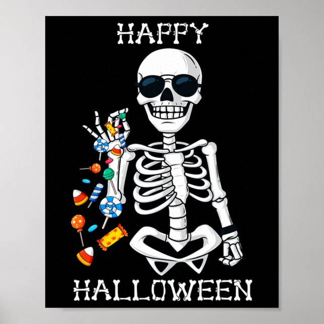 Poster Halloween Skeleton Salgando Diversão de Doces (Frente)