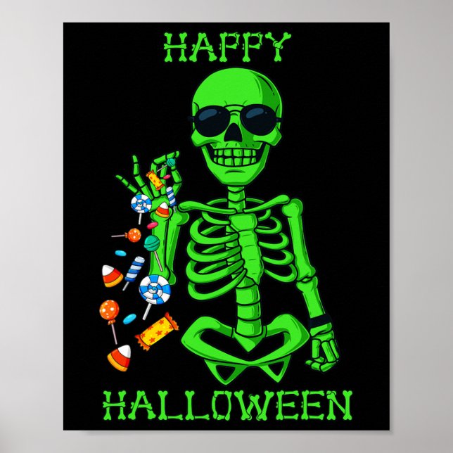 Poster Halloween Skeleton Salgando Doces Divertido 1 (Frente)