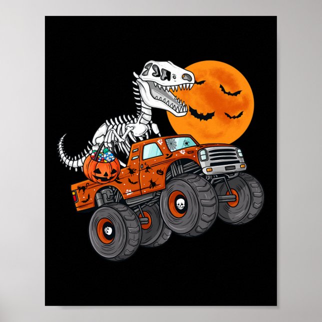 Poster Halloween Skeleton T Rex Monster Truck Boys Kids T (Frente)
