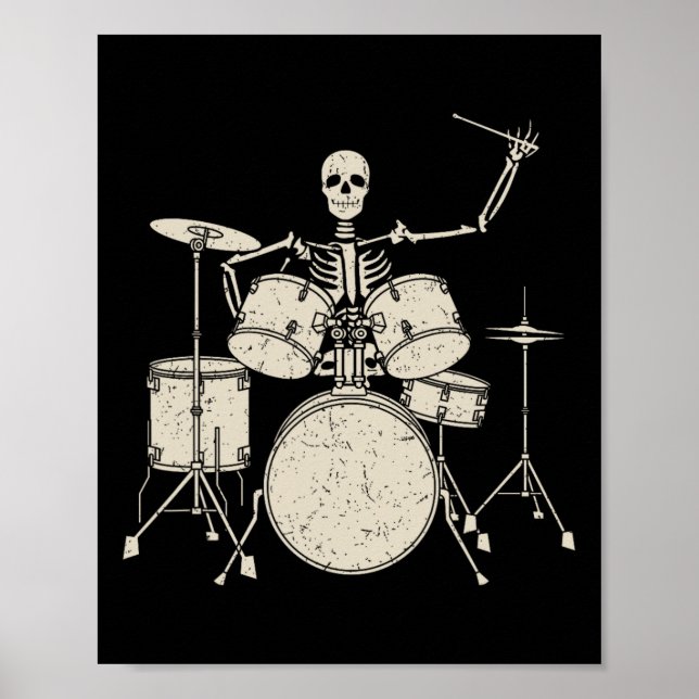 Poster Halloween Skeleton Tocando Drum Cute Engraçado Tam (Frente)