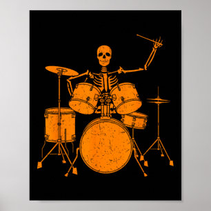 Poster Halloween Skeleton Tocando Drum Cute Engraçado Tam