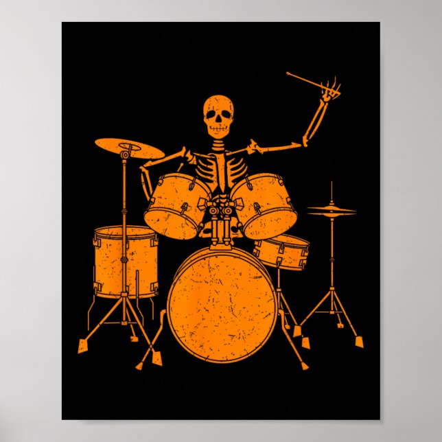 Poster Halloween Skeleton Tocando Drum Cute Engraçado Tam (Frente)