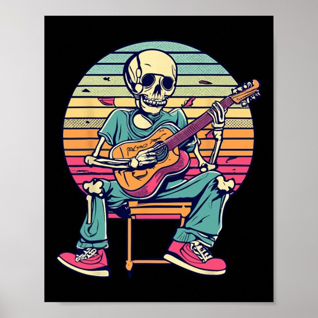 Poster Halloween Skeleton Tocando Guitarra Rock E Roll E (Frente)