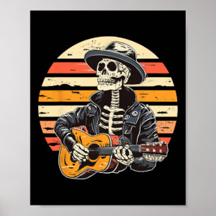 Poster Halloween Skeleton Tocando Guitarra Rock E Roll E