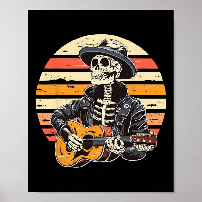 Poster Halloween Skeleton Tocando Guitarra Rock E Roll E (Frente)