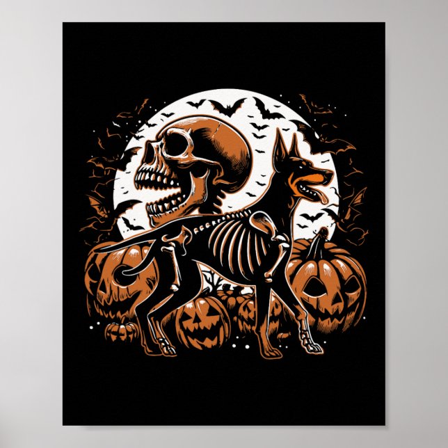 Poster Halloween Skeleton Walking Skeletal Doberman Dog (Frente)