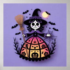 Poster Halloween Skeleton Witch