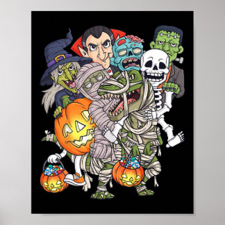 Poster Halloween Skeleton Zombie Andando Mummy T Rex Engr