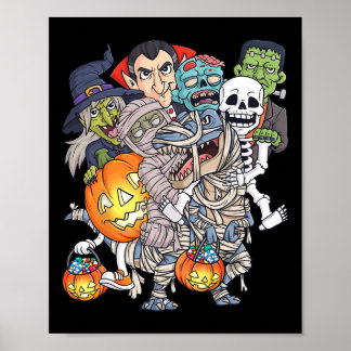Poster Halloween Skeleton Zombie Andando Mummy T Rex Engr