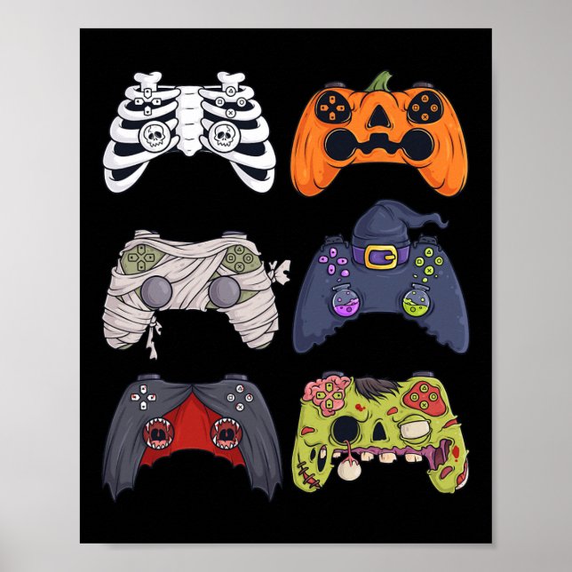 Poster Halloween Skeleton Zombie Controladoras de Jogos M (Frente)