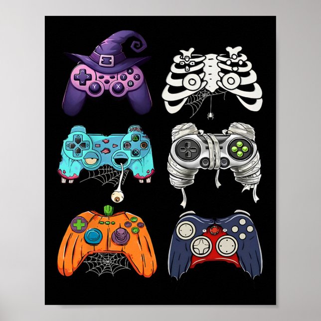 Poster Halloween Skeleton Zombie Controladoras de Jogos M (Frente)