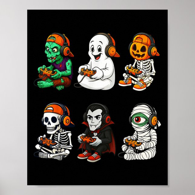 Poster Halloween Skeleton, Zombie Gamer Video Gaming  (Frente)