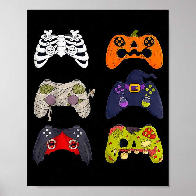 Poster Halloween Skeleton Zombie Gaming Controllers  (Frente)