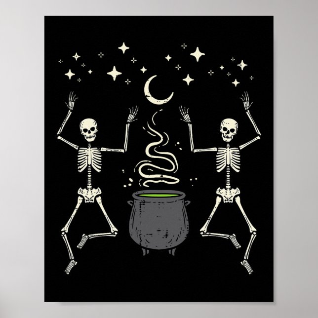 Poster Halloween Skeletons Dance Witch Cauldron Costume W (Frente)