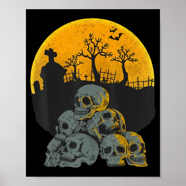 Poster Halloween Skulls Head Moon Skeleton Crianças de fa (Frente)
