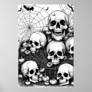 Poster Halloween Skulls Horror, Bats Nightmare