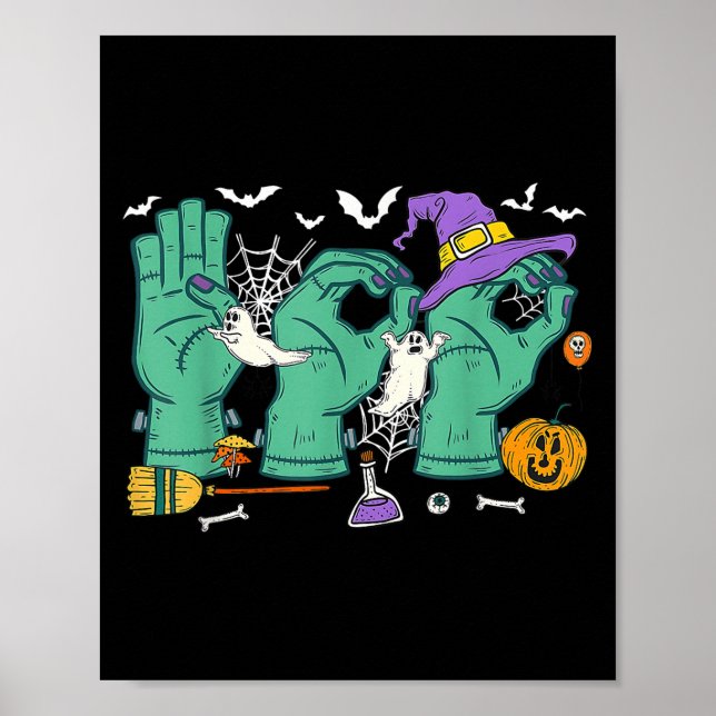 Poster Halloween Sped Professor Boo Em Asl Boo Mãos Sinal (Frente)