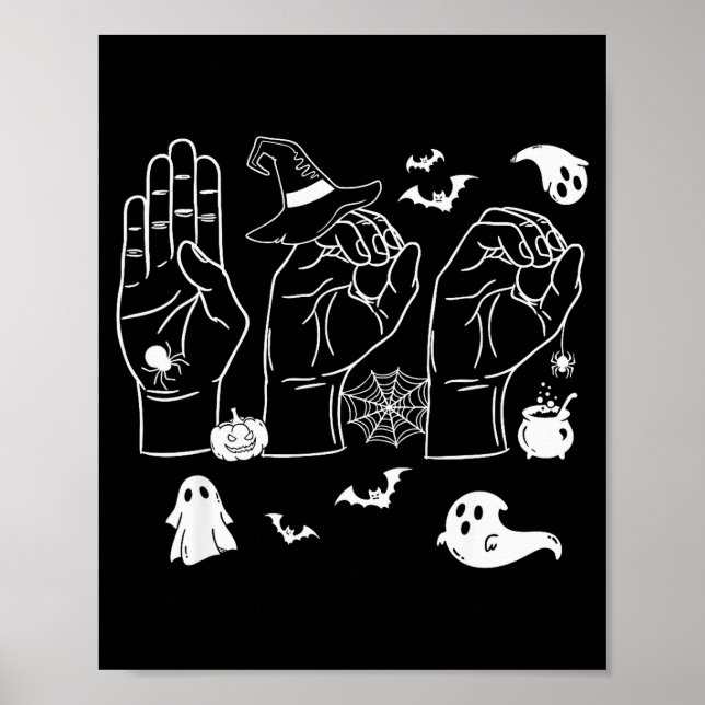 Poster Halloween Sped Teacher Boo In Asl Boo Hands Sign L (Frente)