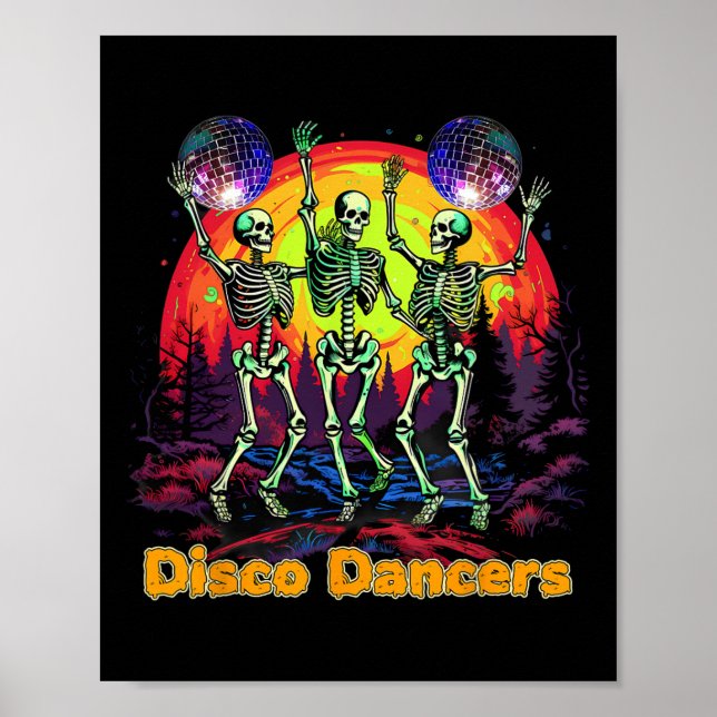 Poster Halloween Spookey Skeleton Disco Dancers Dançando (Frente)