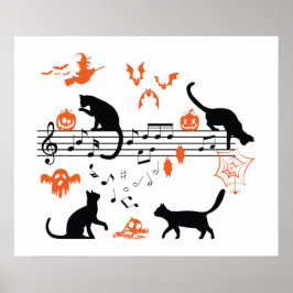 Poster "Halloween Spooky and Scary Cats" Tocando Música N