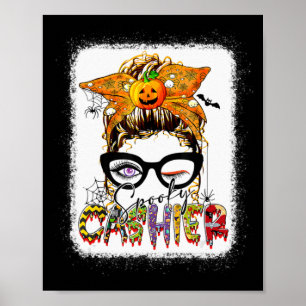 Poster Halloween Spooky Cashier Messy Bun Glass Spooky