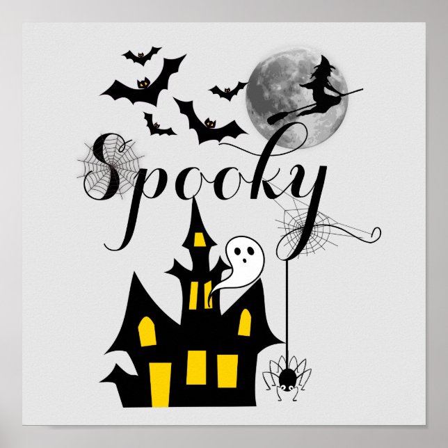 Poster Halloween Spooky Spider morcego bruxa assombrada (Frente)