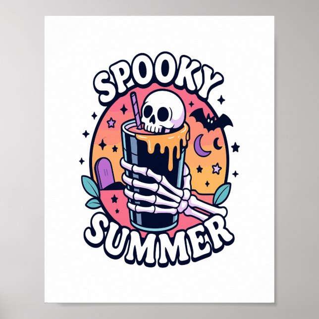 Poster Halloween Spooky Summer Skeleton Beber (Frente)