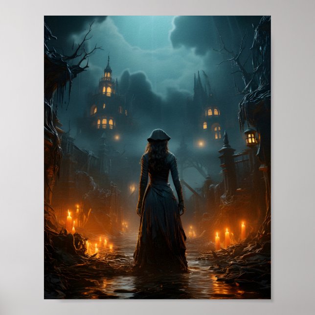Poster Halloween Spooky Witch Assombrando Cidade Velha (Frente)