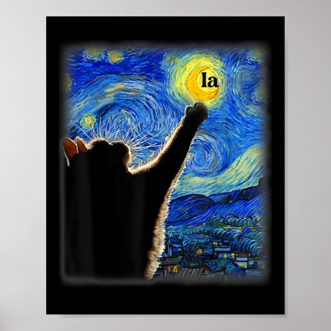 Poster Halloween Starry Night Black Cat Comma La Kamala (Frente)