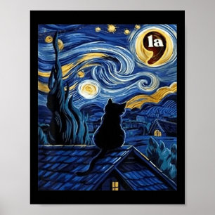 Poster Halloween Starry Night Black Cat Comma La Kamala H