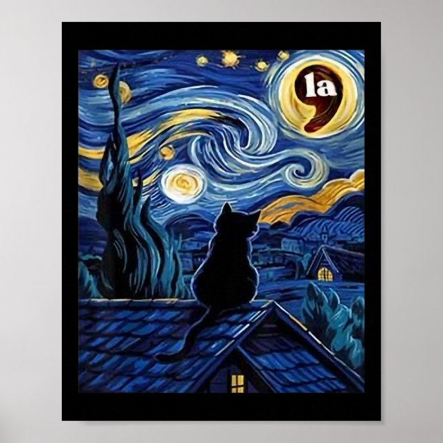 Poster Halloween Starry Night Black Cat Comma La Kamala H (Frente)