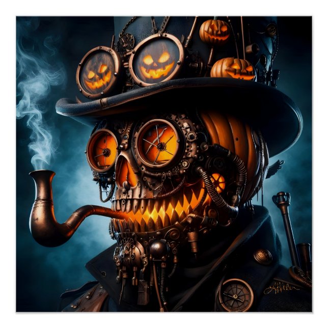Pôster Halloween Steampunk Gothic Jack-O-Lantern (Frente)