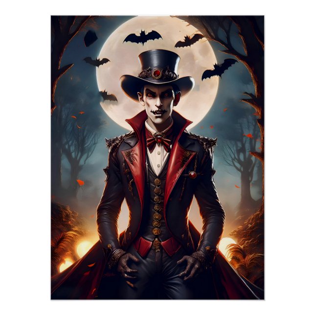 Pôster Halloween Steampunk Gótico Zumbi Vampiro (Frente)