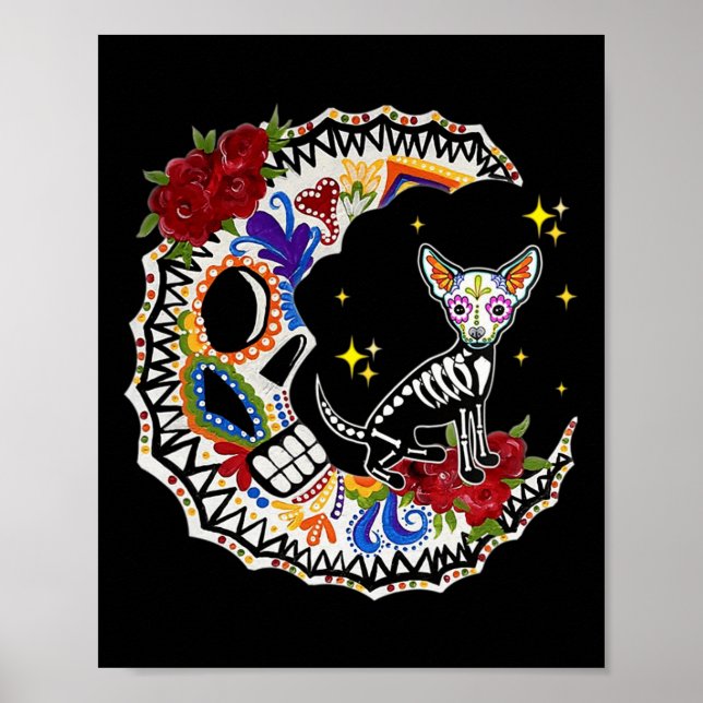 Poster Halloween Sugar Skull Chihuahua e Moon Lover (Frente)