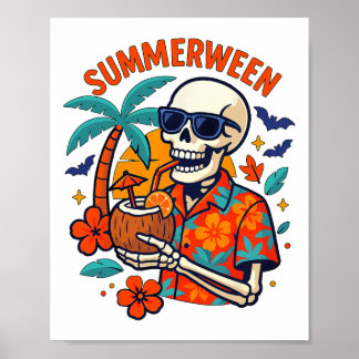 Poster Halloween Summer Ween Skeleton Spooky Vacation Flo