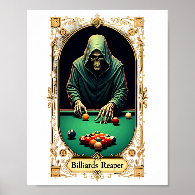 Poster Halloween Tarot Card Skeleton Billiards Reaper (Frente)