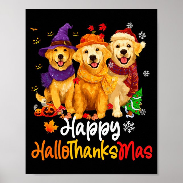 Poster Halloween Thanksgiving Christmas Golden Retriever  (Frente)