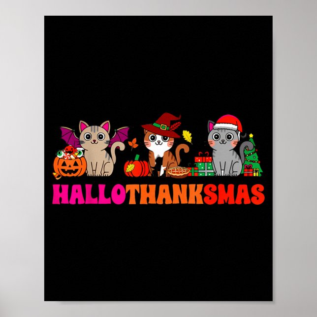 Poster Halloween Thanksgiving Christmas Happy Hallothanks (Frente)