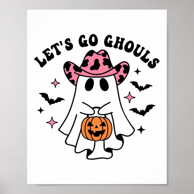 Poster Halloween Vamos Ir Ghouls Fantasma Retro Costume W (Frente)