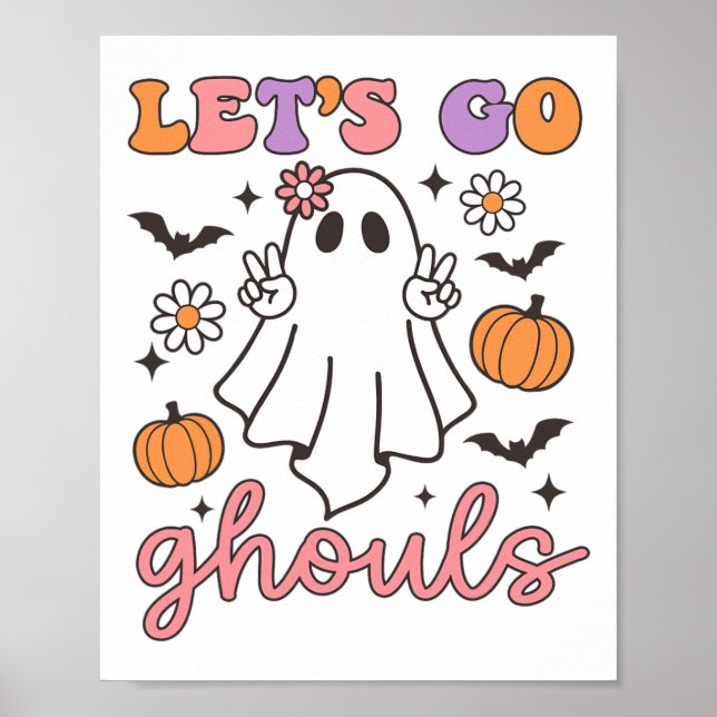 Poster Halloween Vamos Ir Ghouls Fantasma Retro Costume W (Frente)