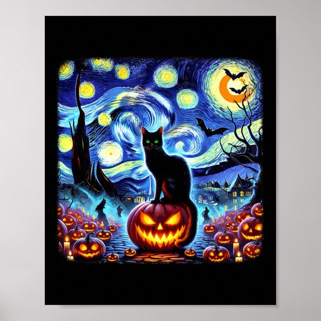 Poster Halloween Van Gogh Starry Night Black (Frente)