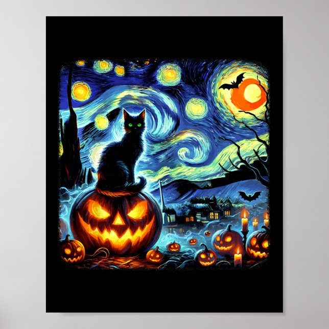 Poster Halloween Van Gogh Starry Night Black (Frente)