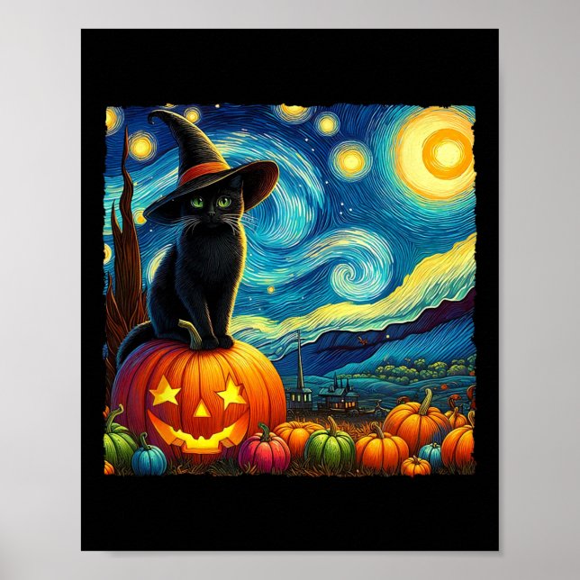 Poster Halloween Van Gogh Starry Night Black Witch Ha (Frente)