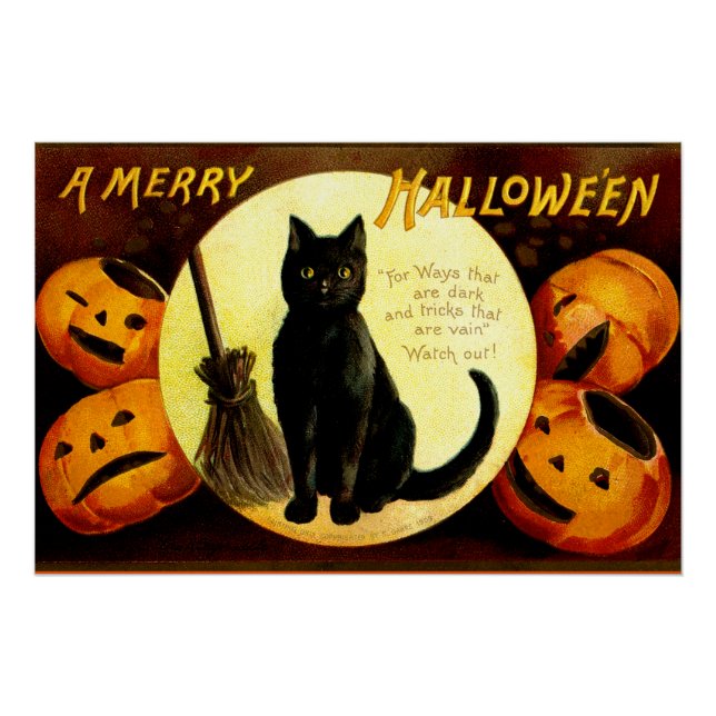 Pôster Halloween Vintage cat (Frente)