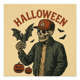 Pôster Halloween Vintage - Esqueleto Assustador 